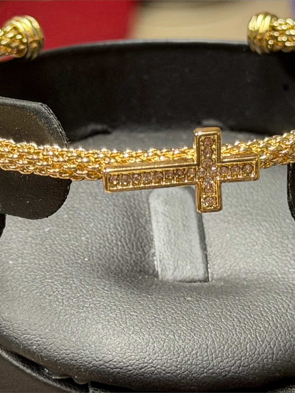 Gold Rope Chain Bracelet with Pave Cross Charm - Picture 1 of 1